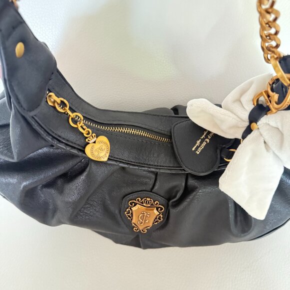 JUICY COUTURE JUICY ROMANCE HOBO BAG & WALLET BLACK BEIGE BOW KEY FOB - Picture 4 of 9